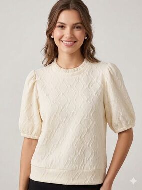 LOVE AND PROMISES Balloon Sleeves Knit Top in Beige